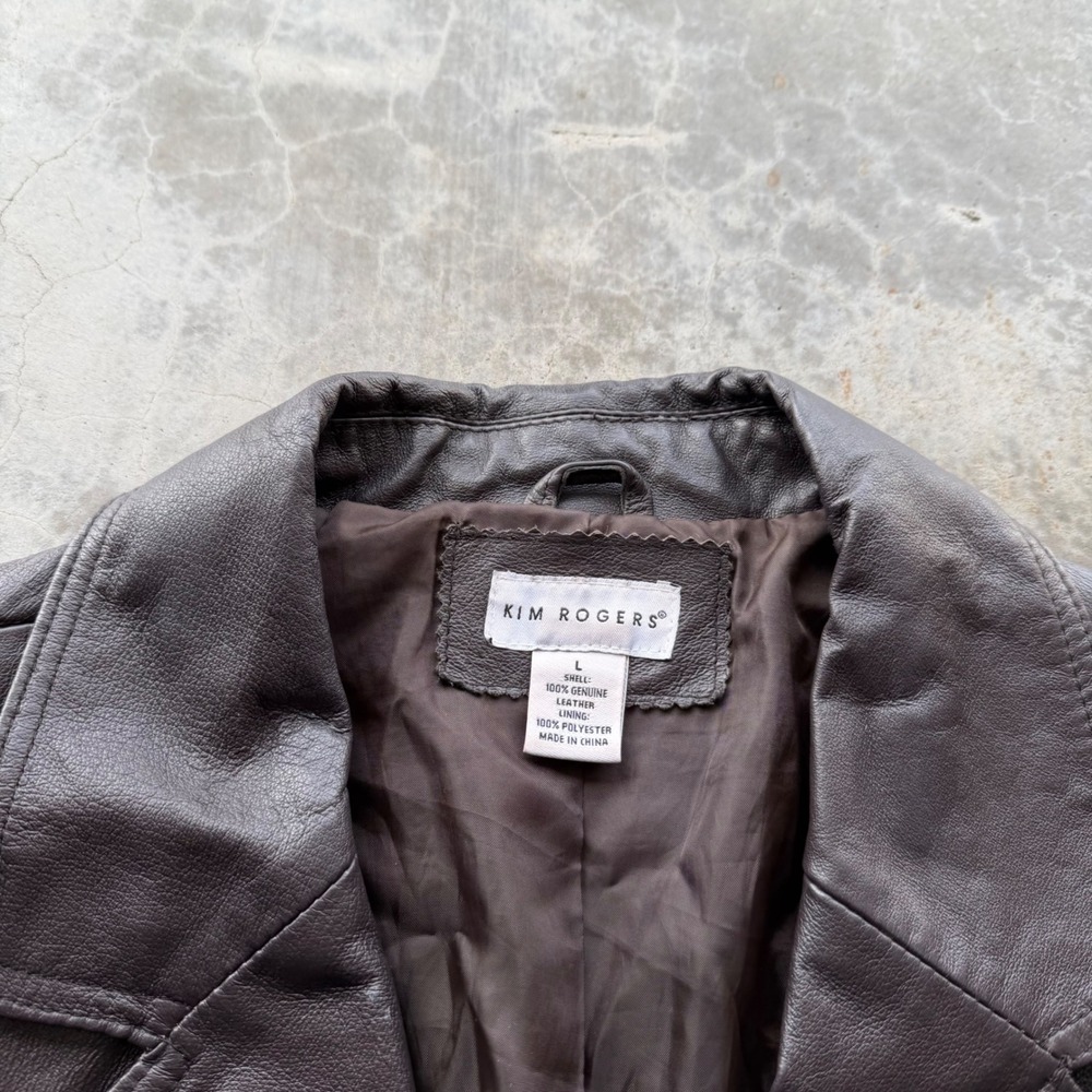 Vintage Kim Rogers Brown Leather cropped Blazer suit Jacket double breasted - Picture 5 of 8